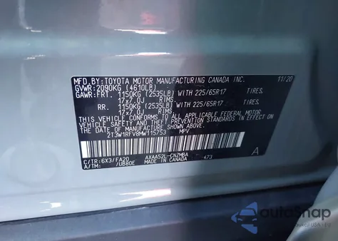 2021 Toyota Rav4 Xle z USA, uszkodzony, nr VIN 2T3W1RFV8MW115753